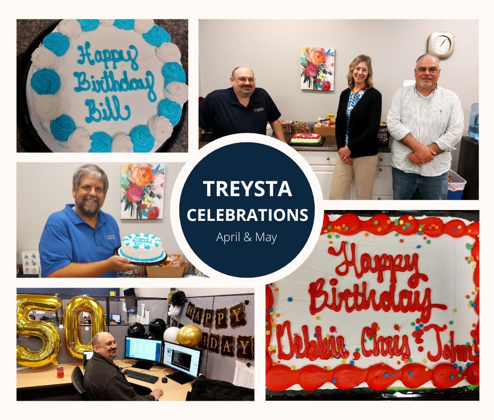 A collage of photos featuring birthday cakes and people smiling at the camera.